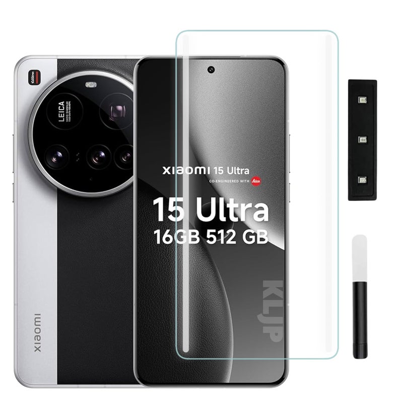 KLJP حماية شاشة زجاجية مقواة HD+ UV عالية الجودة متوافقة مع Xiaomi 15 Ultra 5G (عبوة من 1) لاصقة بالكامل مع انحناء صديق للحالات ووضوح HD+ - Image 1