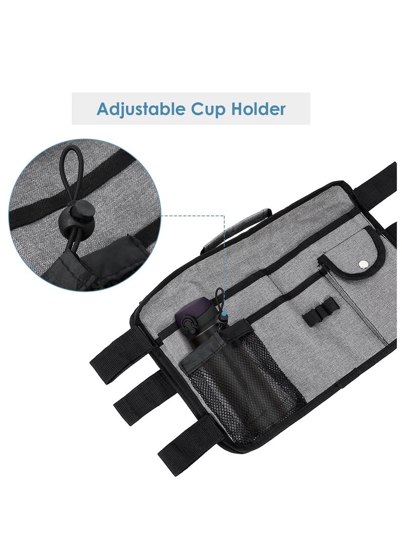 SYOSI Double Sided Walker Bag Waterproof Wheelchair Side Organizer Pouch Tote Walker Storage Bag with Cup Holder Walker Pouch Tote for Rollator and Folding Walker Great Gift for Older Family Gray  - Image 5