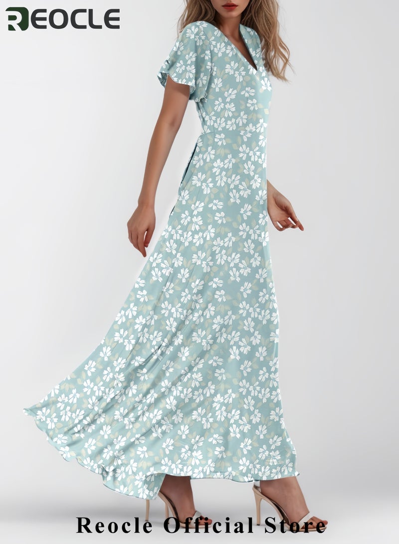 REOCLE Summer Dresses for Women 2025 Loose V Neck Short Sleeve Casual T Shirt Dress Sundresses Swimsuit Coverup with Pockets - Image 3