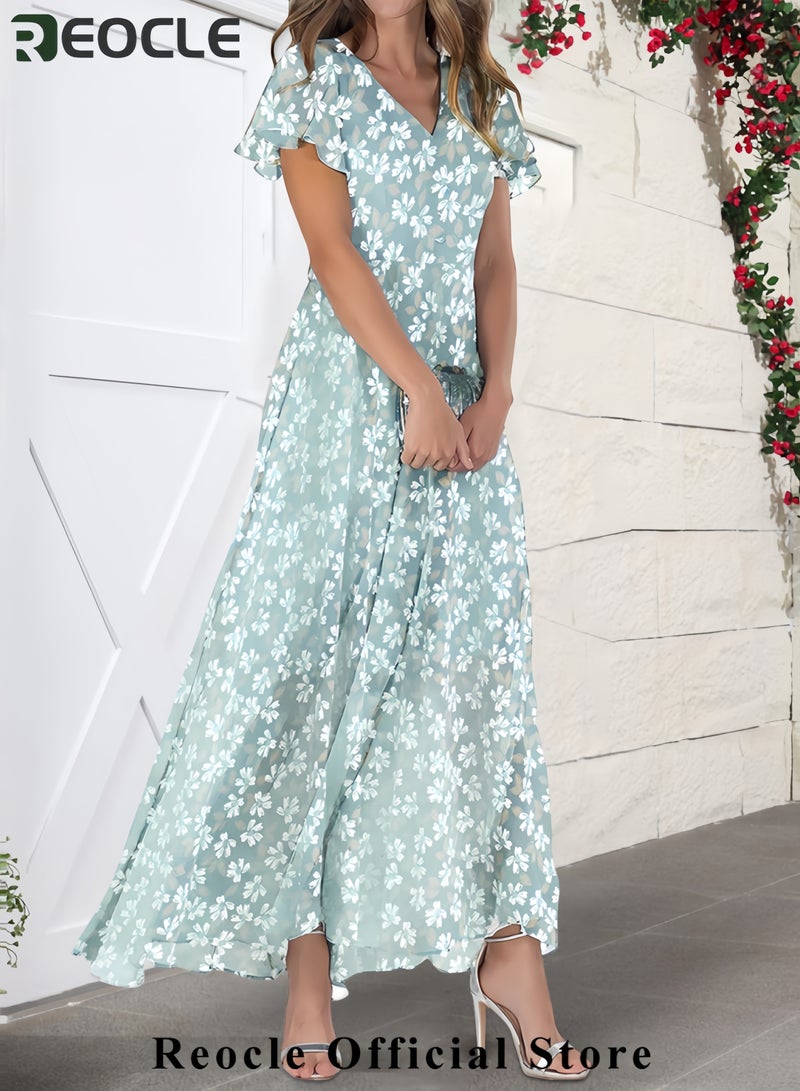 REOCLE Summer Dresses for Women 2025 Loose V Neck Short Sleeve Casual T Shirt Dress Sundresses Swimsuit Coverup with Pockets - Image 2
