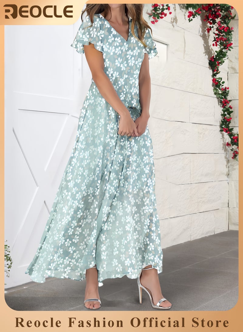 REOCLE Summer Dresses for Women 2025 Loose V Neck Short Sleeve Casual T Shirt Dress Sundresses Swimsuit Coverup with Pockets - Image 1