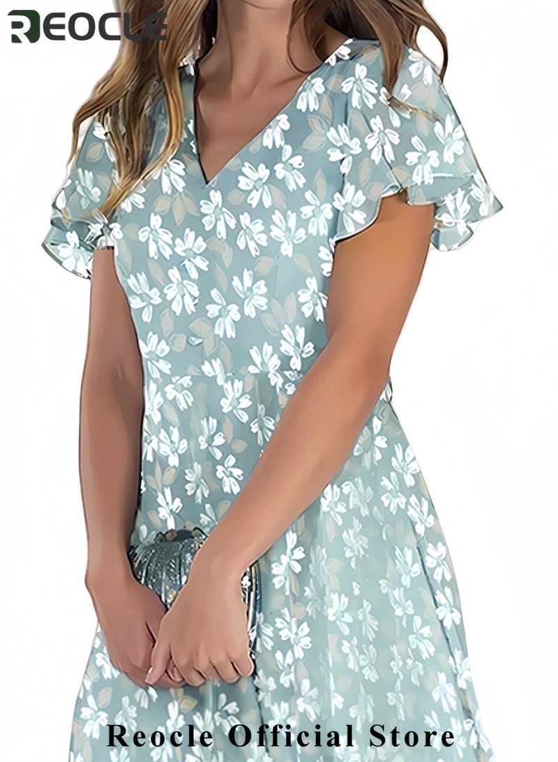 REOCLE Summer Dresses for Women 2025 Loose V Neck Short Sleeve Casual T Shirt Dress Sundresses Swimsuit Coverup with Pockets - Image 5