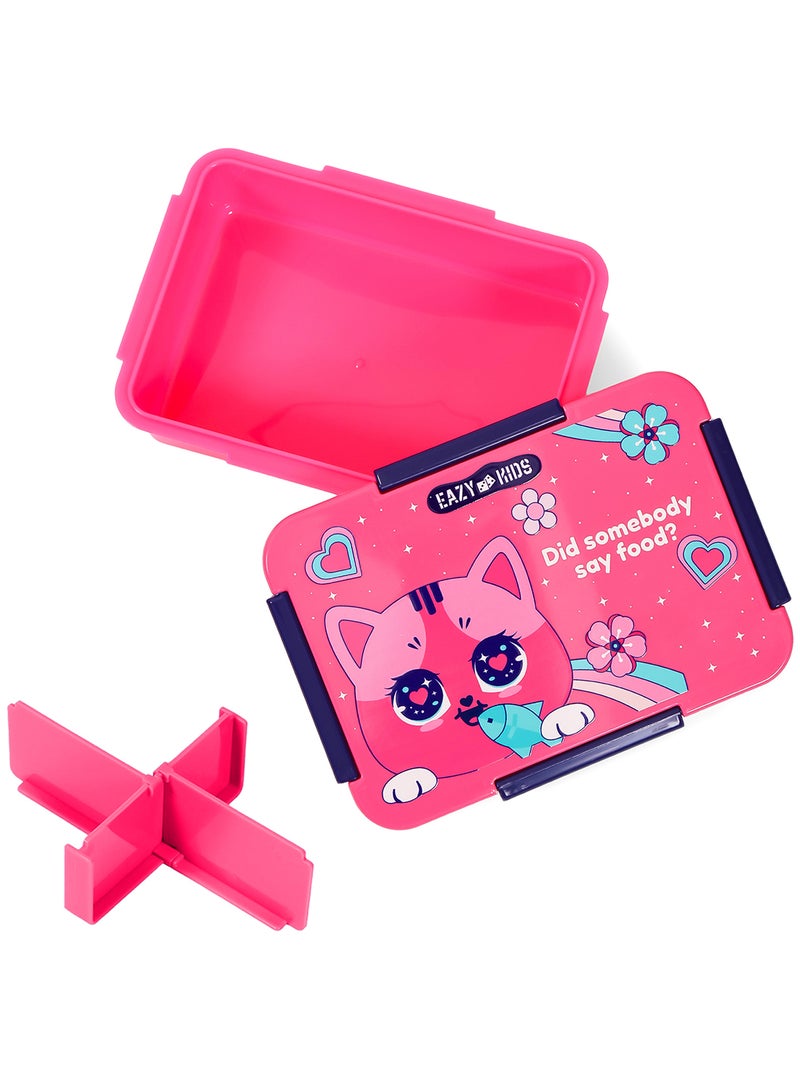 Eazy Kids 1, 2, 3, 4 Compartment Convertible Bento Lunch Box Cat - Pink 850Ml - Image 2