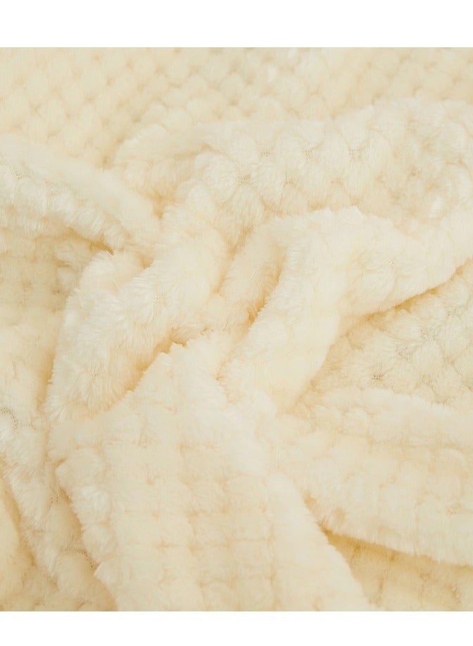 Loquat Solid Color Pineapple Check Blanket Sofa Blanket Coral Velvet Blanket Flannel Blanket Nap Blanket Beige  - Image 2