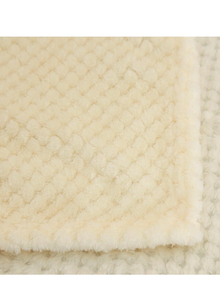 Loquat Solid Color Pineapple Check Blanket Sofa Blanket Coral Velvet Blanket Flannel Blanket Nap Blanket Beige  - Image 4