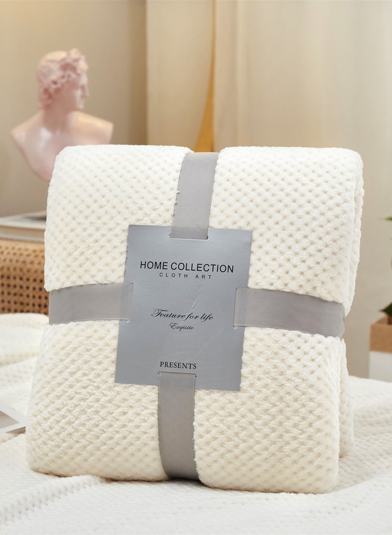 Loquat Solid Color Pineapple Check Blanket Sofa Blanket Coral Velvet Blanket Flannel Blanket Nap Blanket Beige  - Image 1