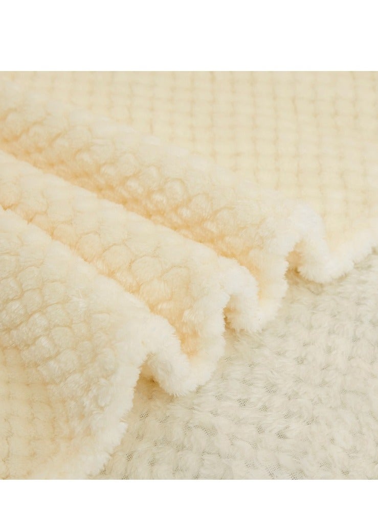 Loquat Solid Color Pineapple Check Blanket Sofa Blanket Coral Velvet Blanket Flannel Blanket Nap Blanket Beige  - Image 3
