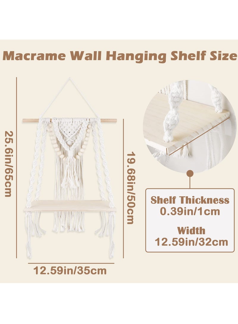 KASTWAVE Macrame Wall Hanging Shelf, Handmade Boho Decor Wood Floating Shelf for Bedroom Living Room Nursery Bathroom, Handmade Woven Rope Storage Organizer Rack for Photo Frames Plant Display - Image 2