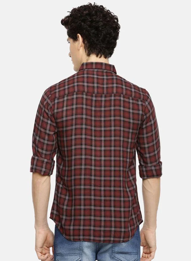 ذا انديان كراج كو Men Slim Fit Checkered Full Sleeves Spread Collar Casual Shirt