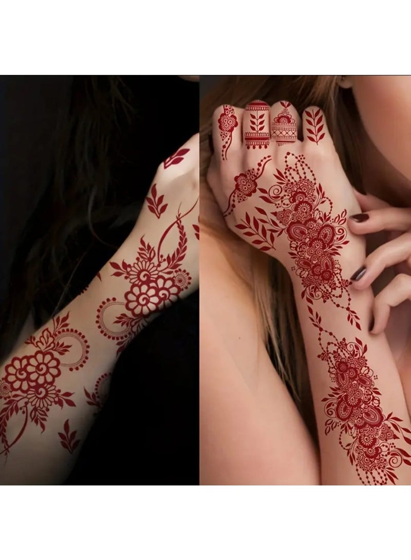 BOLREUS 2 Sheets, Hand Back Arm Body Art Temporary Tattoo Stickers, Brown Lace Fashion Mandala Men & Women Floral Design Tattoo Stickers - Image 3