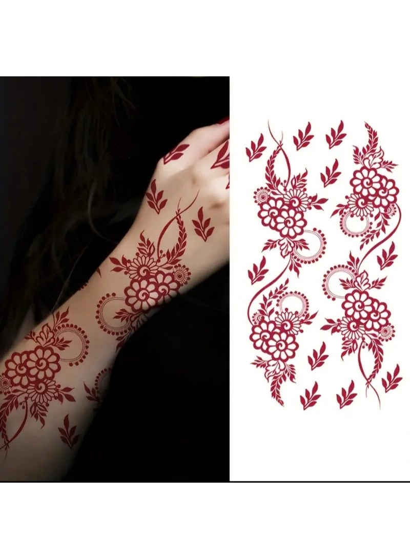 BOLREUS 2 Sheets, Hand Back Arm Body Art Temporary Tattoo Stickers, Brown Lace Fashion Mandala Men & Women Floral Design Tattoo Stickers - Image 1