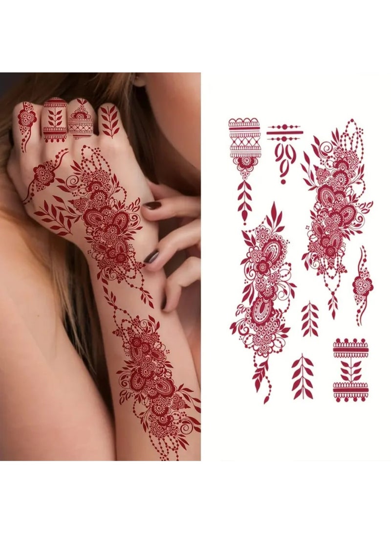 BOLREUS 2 Sheets, Hand Back Arm Body Art Temporary Tattoo Stickers, Brown Lace Fashion Mandala Men & Women Floral Design Tattoo Stickers - Image 4
