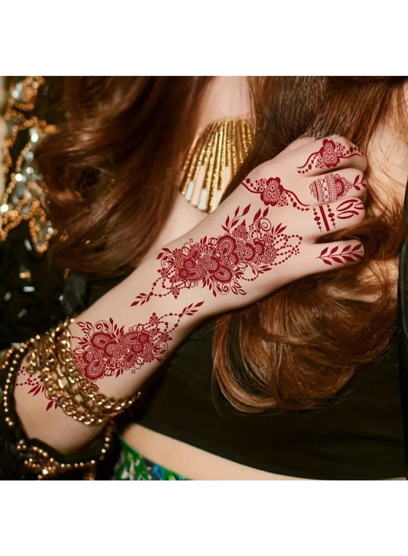 BOLREUS 2 Sheets, Hand Back Arm Body Art Temporary Tattoo Stickers, Brown Lace Fashion Mandala Men & Women Floral Design Tattoo Stickers - Image 2