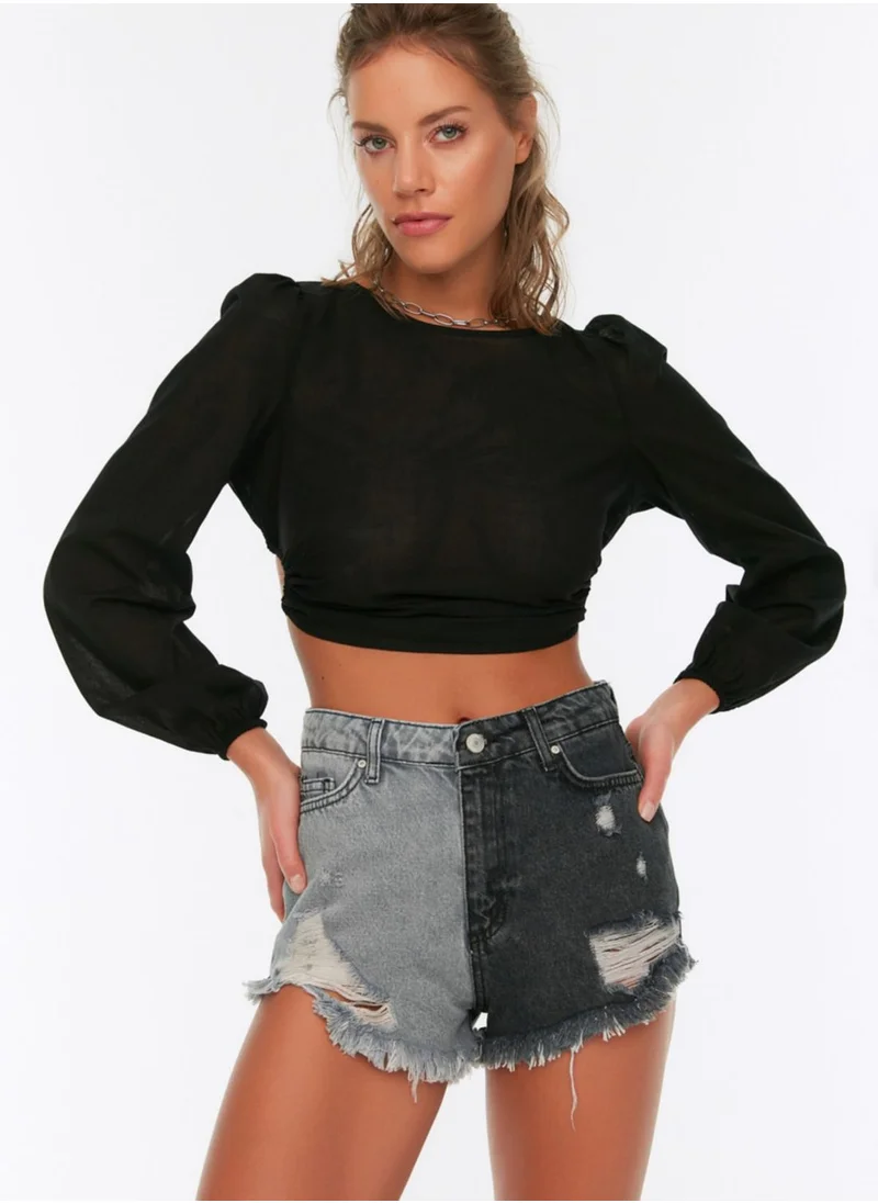 trendyol Colorblock Ripped Denim Shorts