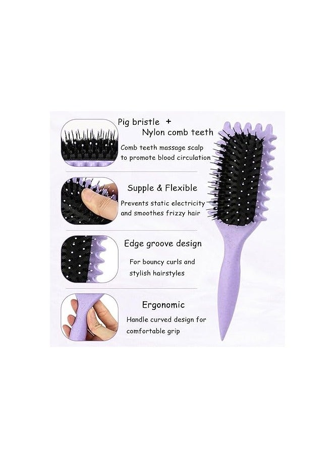 Bounce Curl Defining Hair Brush for Curly Hair - Styling & Detangler Brush with Comb, Air-Filled Cushion, Vegan Fiber, Nylon Faux Boar Bristles for Smoothing, Detangling, Scalp Massage & Relaxation - Unisex Hair Styling Tool (Lavender) - Image 2