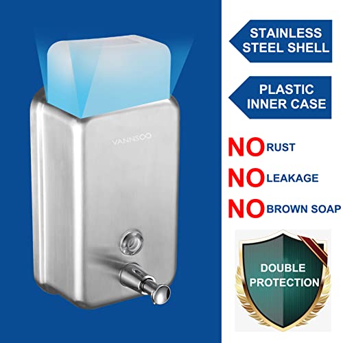 VANNSOO Commercial Wall Mount Stainless Steel Soap Dispenser, Corrosion Proof Lining Liquid Hand Sanitizer Dispenser Bathroom 1100ml / 37oz. (Vertical) - Image 2