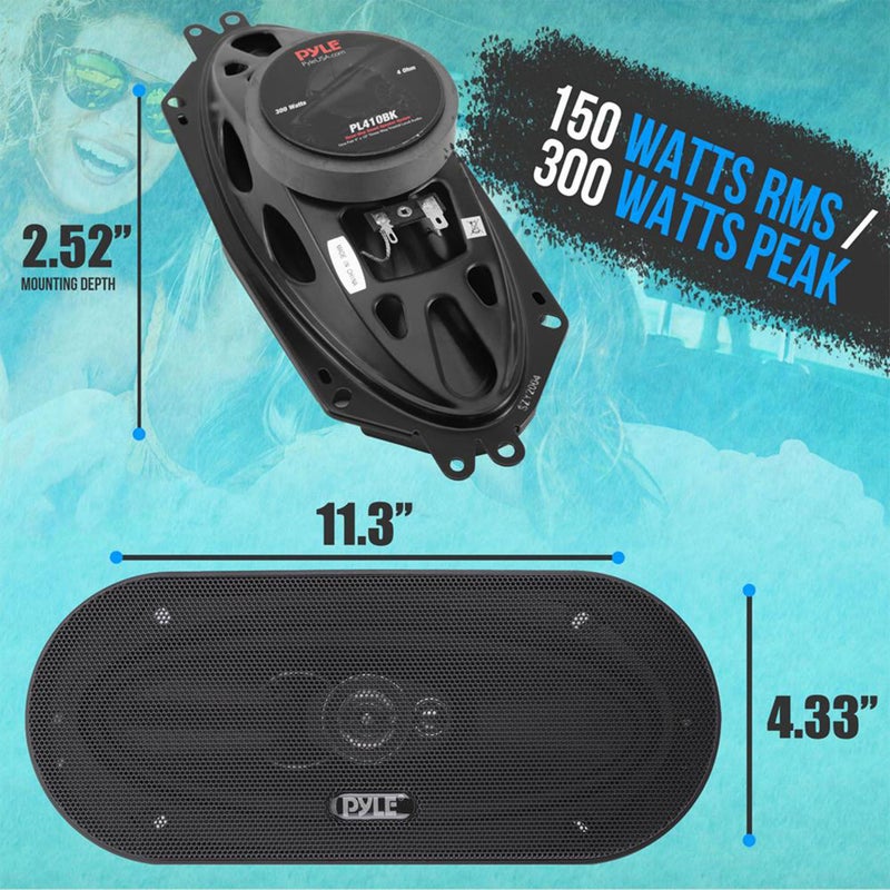 Pyle 3-Way Universal Car Stereo Speakers - 300W 4" x 10" Triaxial Loud Pro Audio Car Speaker Universal OEM Quick Replacement Component Speaker Vehicle Door/Side Panel Mount Compatible, PL410BK (Pair) - Image 2