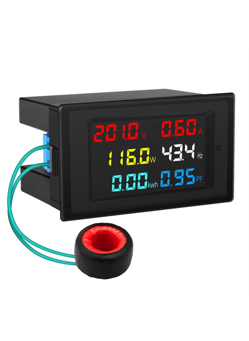 DROK DROK AC Meter, AC 80-300V 100A Voltage Current Power Factor Frequency Electric Energy Monitor Ammeter Voltmeter Multimeter Tester 110V 220V Digital Color LCD Volt Amp Watt Detector Reader Panel  - Image 1