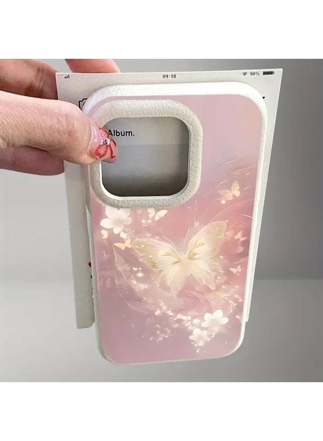 غطاء هاتف iPhone 14 Pro بزهرة الفراشة الملونة بالهلام الأسود - غطاء حماية فاخر - Image 4