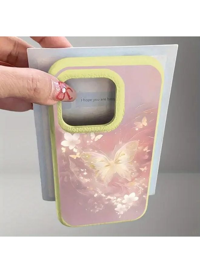 غطاء هاتف iPhone 14 Pro بزهرة الفراشة الملونة بالهلام الأسود - غطاء حماية فاخر - Image 3