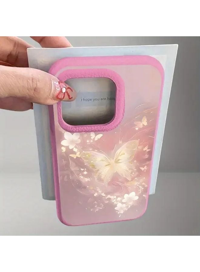 غطاء هاتف iPhone 14 Pro بزهرة الفراشة الملونة بالهلام الأسود - غطاء حماية فاخر - Image 2