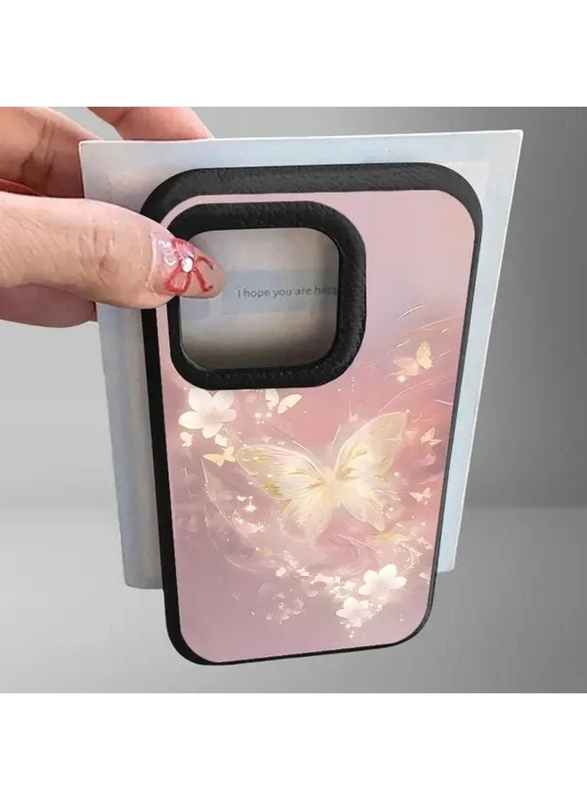 غطاء هاتف iPhone 14 Pro بزهرة الفراشة الملونة بالهلام الأسود - غطاء حماية فاخر - Image 1