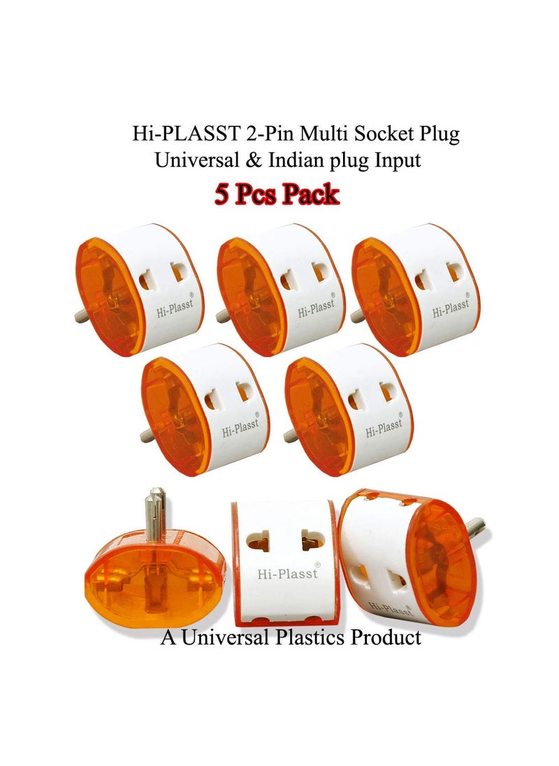 HI PLASST PINS N PLUGS HiPlasst Pack of 5 2Pin Universal Travel Adapter Multiplug Converter USAUKJapanChina to India Type D 6A Compact Design for Diwali Lights Mobile Chargers Laptops Electronics  - Image 3