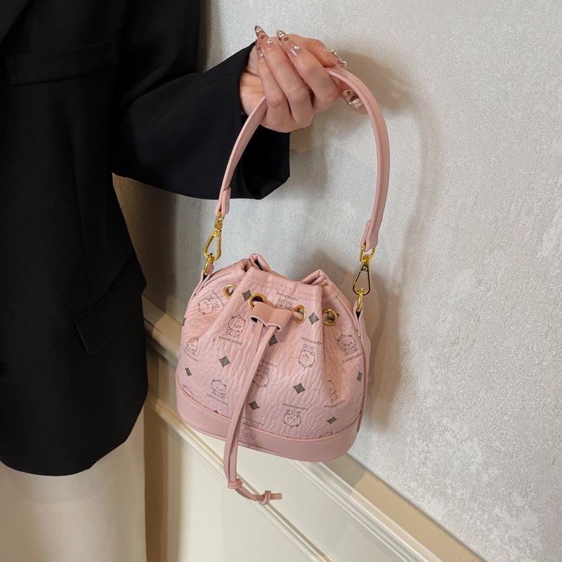 Korean Fashion Drawstring Bucket Bag Women'S Cute Bear Printed Shoulder Bag Women'S Handbag - Image 4