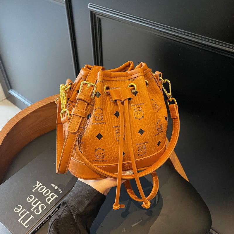 Korean Fashion Drawstring Bucket Bag Women'S Cute Bear Printed Shoulder Bag Women'S Handbag - Image 2