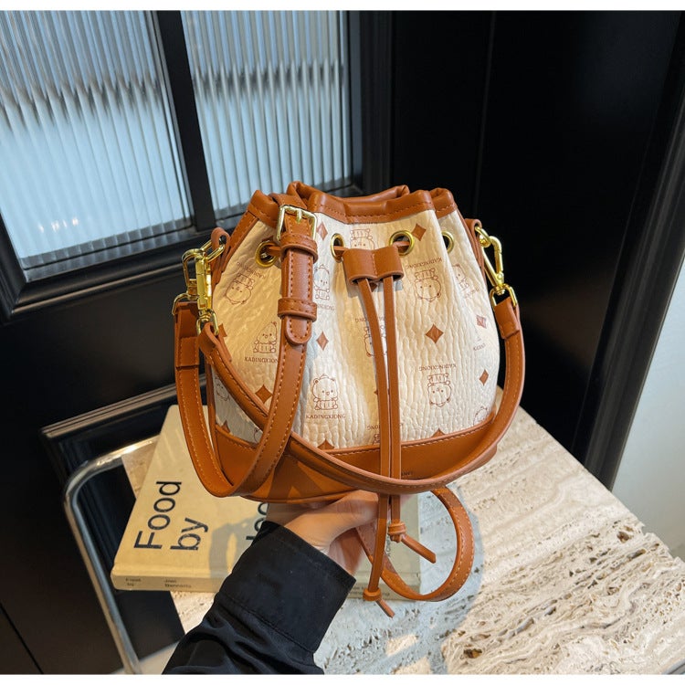 Korean Fashion Drawstring Bucket Bag Women'S Cute Bear Printed Shoulder Bag Women'S Handbag - Image 1
