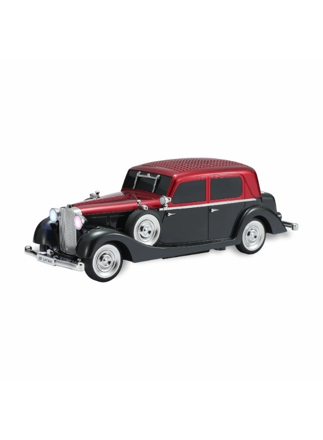 يونيكس مكبر صوت لاسلكي يونكس Vintage Pontiac 34 بتصميم سيارة | صوت عميق 10W | بلوتوث 5.4 | ستيريو TWS | دعم USB/TF/AUX/FM | مصابيح LED عتيقة | أسود - Image 1