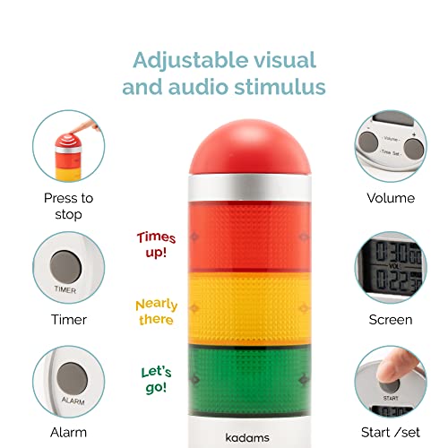KADAMS Visual Timer for Kids with Audio Pre-Alarm - Traffic Light Alarm for Kids Toddler Teachers Classroom Home Time Management Tool 24hr Countdown Pause Memory Function, Silver - Image 2