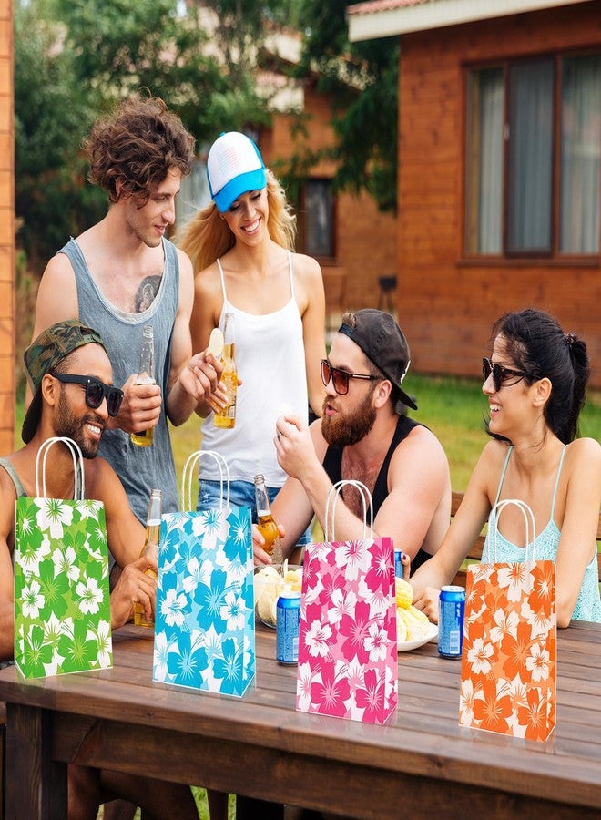 HOWAF 12pcs Hawaiian Hibiscus Party Gift Bags,Summer Beach Party Treat Bags with Handles,Summer Tropical Tiki Luau Gift Bags for Birthday Party Poool Party Decoration,Hibiscus Reusable Treat Bags Size 6.2 x 3.14 x 8.2 Inches - Image 3
