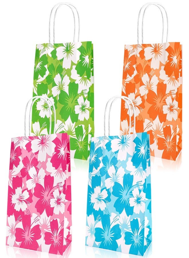 HOWAF 12pcs Hawaiian Hibiscus Party Gift Bags,Summer Beach Party Treat Bags with Handles,Summer Tropical Tiki Luau Gift Bags for Birthday Party Poool Party Decoration,Hibiscus Reusable Treat Bags Size 6.2 x 3.14 x 8.2 Inches - Image 1