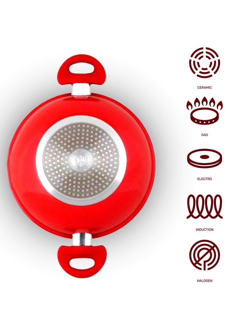 Sweet Home Kitchen Aluminum Non Stick Wok Pan Induction Kitchen Cooking Pot 28 cm Accessories Deep pan with Glass Lid 28cm Compatible Aluminium Flat Base Pan (Red)  - Image 2