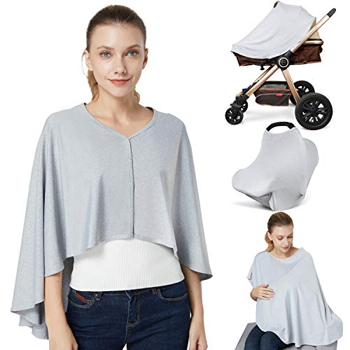Kefee Kol Nursing Cover & Baby Nursing Poncho,Multi Use Breastfeeding Cover for CarSeat Canopy, High Seat Cover, Stroller Cover, Shopping Cart Cover,Nursing Scarf for Boy and Girl by Kefee Kol (Grey) - Image 1