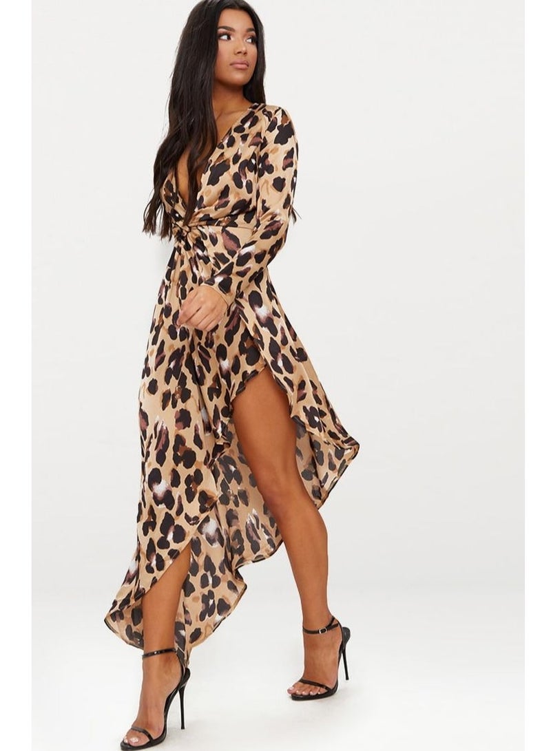 Women leopard print asymmetrical party dress - Image 1