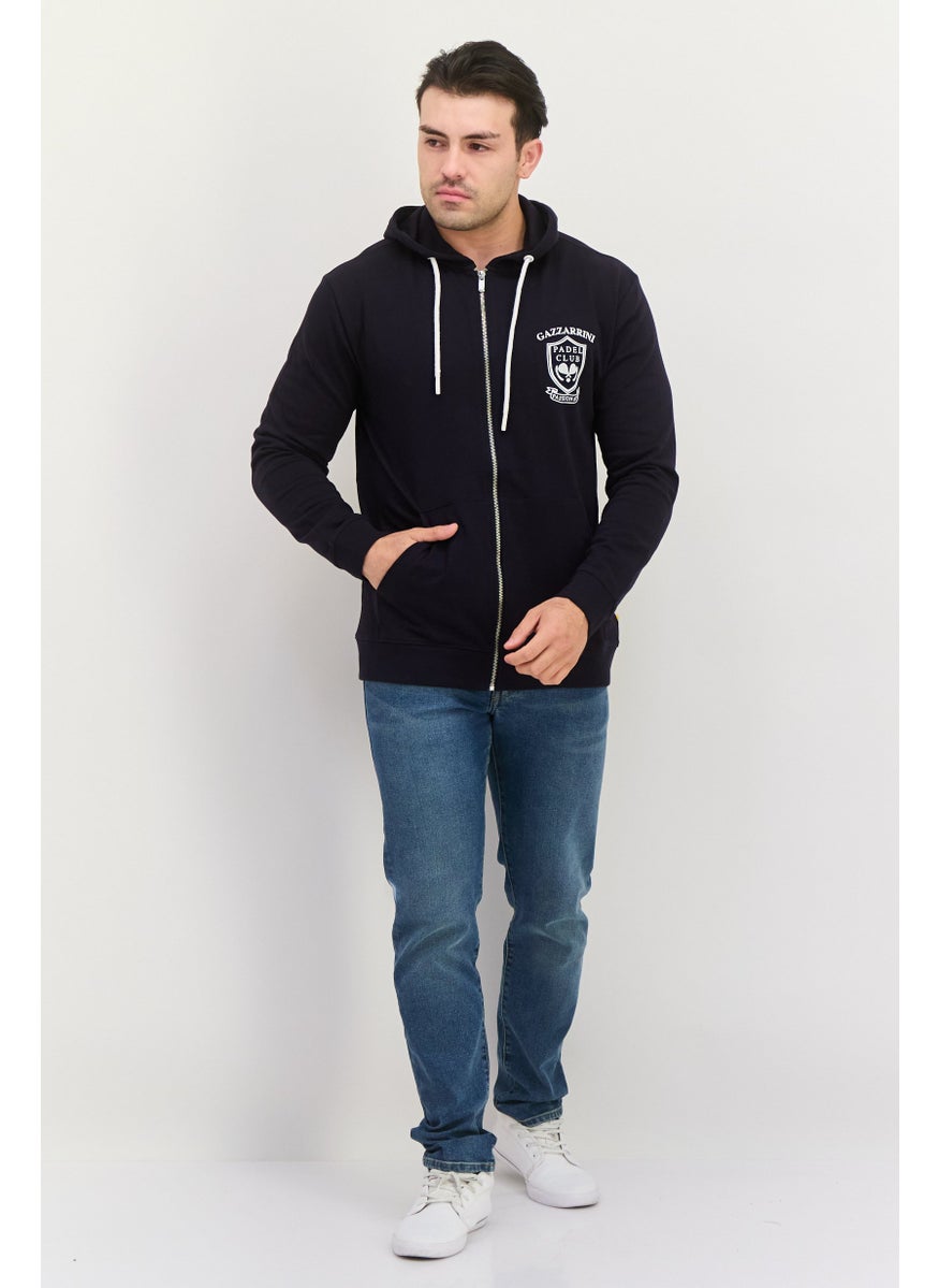 Gazzarrini Men Hooded Graphic Print Long Sleeve Sweatshirt, Dark Navy  - Image 4