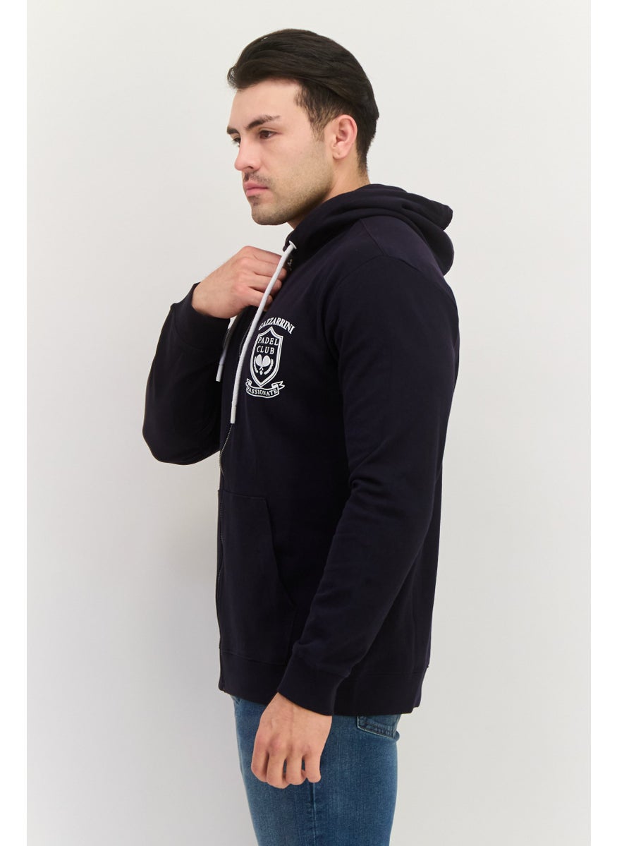Gazzarrini Men Hooded Graphic Print Long Sleeve Sweatshirt, Dark Navy  - Image 3