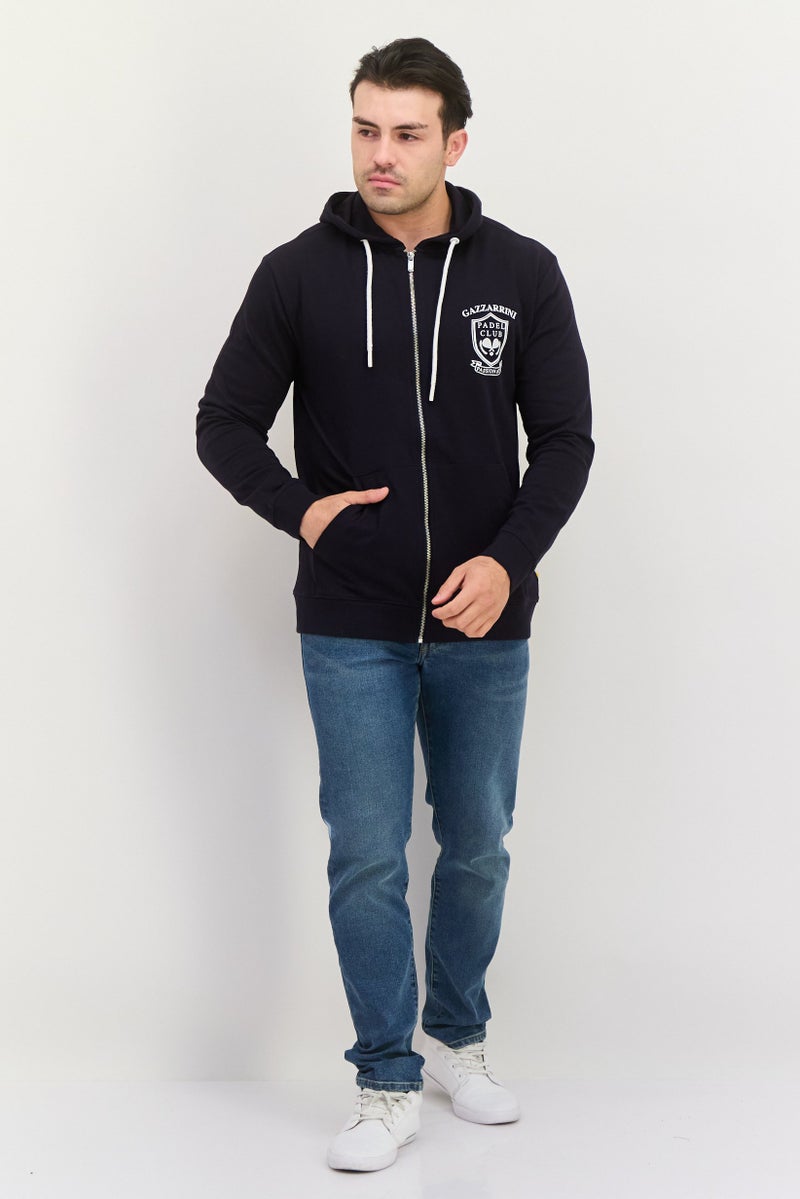 Gazzarrini Men Hooded Graphic Print Long Sleeve Sweatshirt, Dark Navy - Image 4