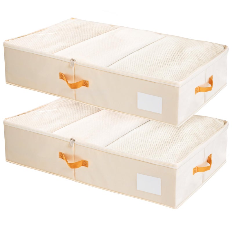 Criusia Under Bed Storage Bins with Clear PVC Lids â€“ 2 Pack Large Underbed Organizers with Heavy-Duty Handles, Reinforced with 800G PP Panels & 80G Non-Woven Fabric â€“ Waterproof & Foldable, Beige - Image 1