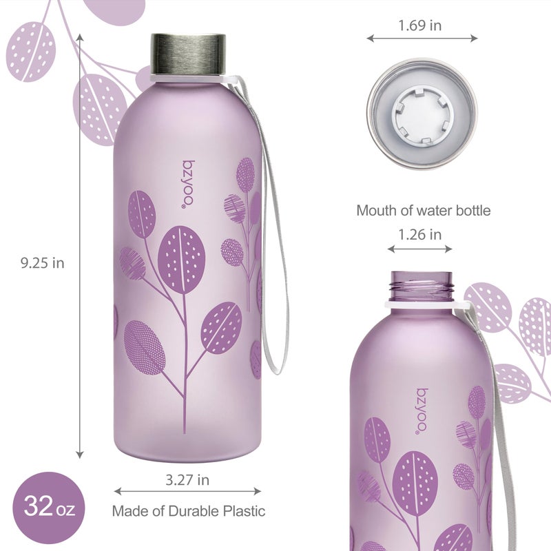 bzyoo 32oz 1 Liter Clear Water Bottle with Time Marker  Leaf Design  Durable Plastic  BPA-Free  Reusable with Measurement Markings for Fitness and Outdoor Activities (Color: Purple) - Image 4