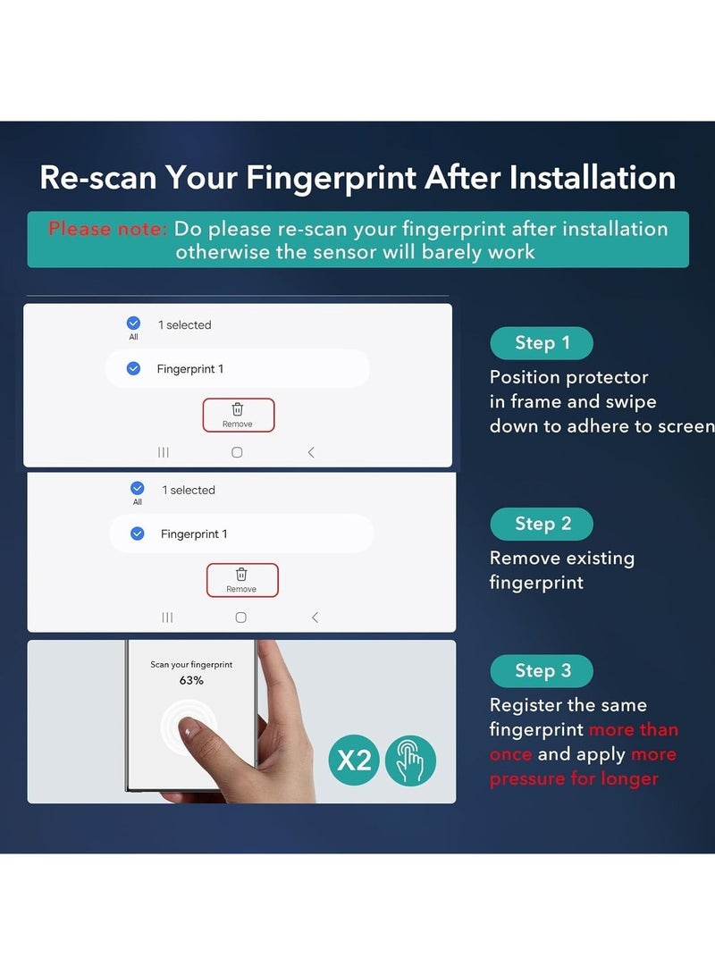 Muzz Fingerprint Support Screen Protector for Samsung Galaxy S22 Ultra 2 Pack HD Clear UV Tempered Glass (Galaxy S22 Ultra) - Image 2