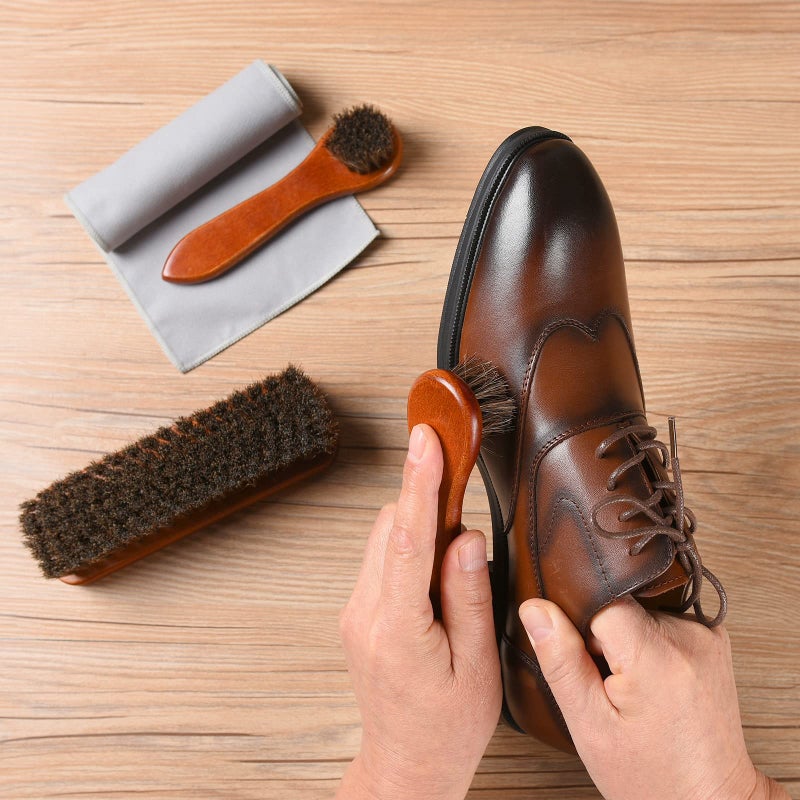 Unekez 4-Piece Horsehair Shoe Brush Shine Kit, Shoe Polish Kit, Leather Shoes Boot Cleaning Brush Care Clean Dauber Applicators - Image 4