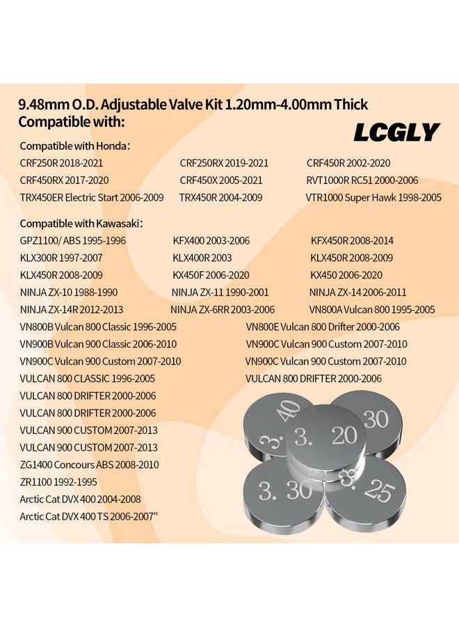 LCGLY 9.48mm O.D. Adjustable Valve Shim Kit 1.20mm-4.00mm Thick Compatible with Suzuki LT-Z400 QuadSport Z 2003-2012 LT-R450 QuadRacer 2006-2011 (52pcs) - Image 4