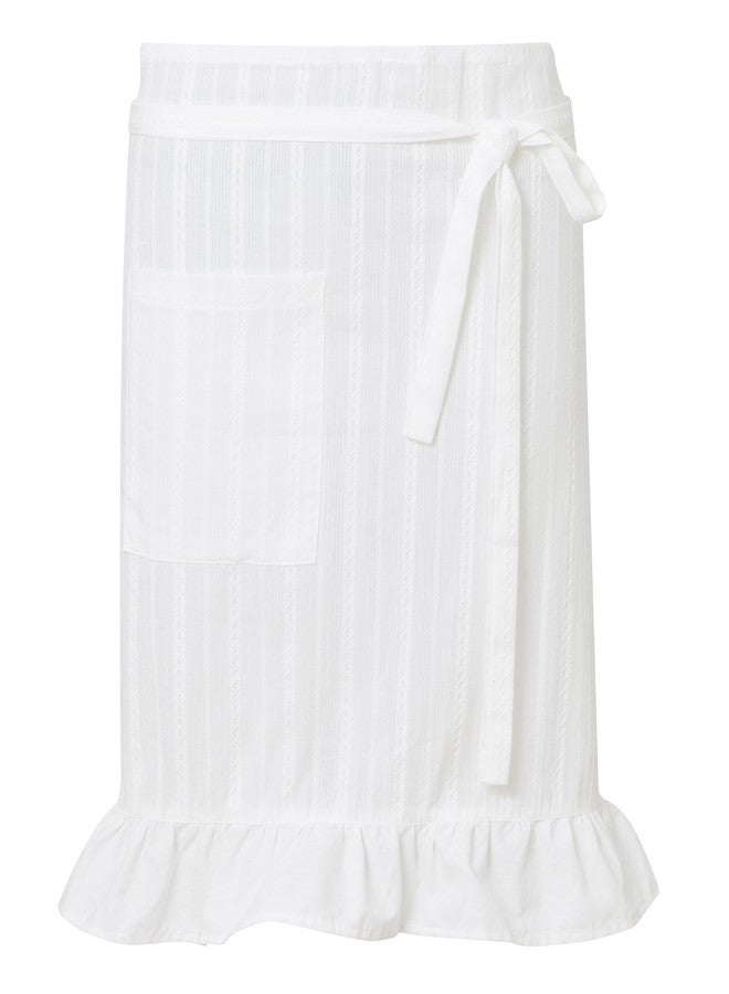 Zulzifs 100% Cotton Half Apron for Women, White Floral Ruffle Adjustable Waist Apron With Pocket Waitress Apron for Gardening Kitchen - Image 1