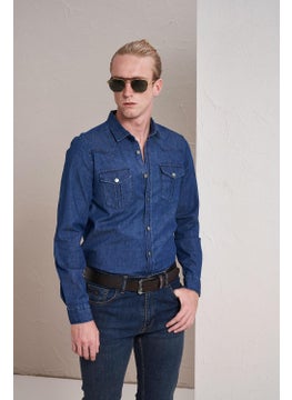Tena Men's Medium Blue Long Sleeve Double Pocket Slim Fit Denim Shirt  - Image 2