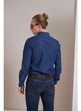 Tena Men's Medium Blue Long Sleeve Double Pocket Slim Fit Denim Shirt  - Image 5