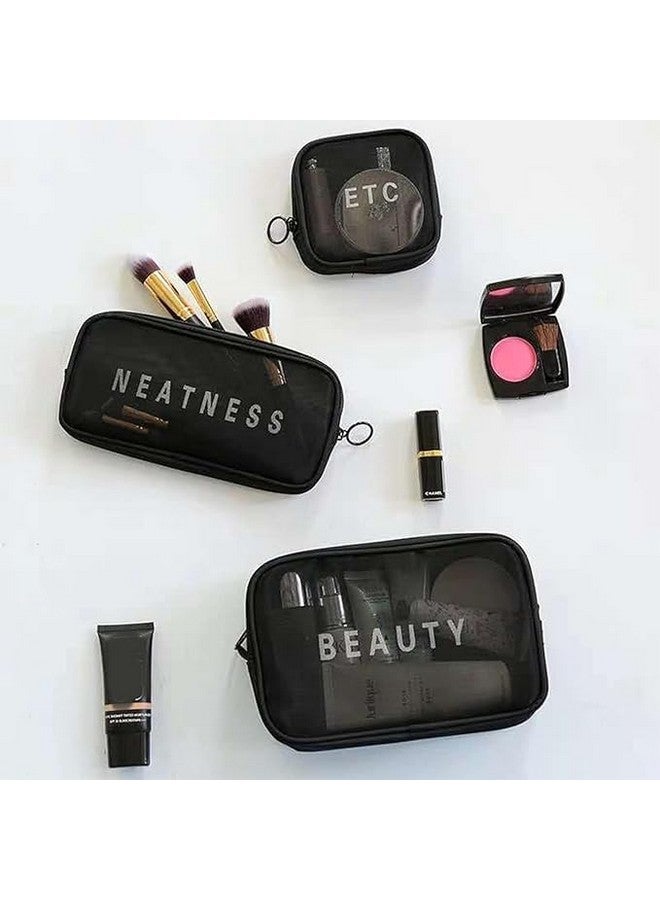 LEKORED Cosmetic Organizer Bag Mesh Makeup Pouch for Women Travel Toiletry Bag for Cosmetics Brushes Accessories Zippered Portable Carry Pouch (Set of 3) - Image 5