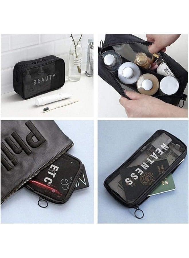 LEKORED Cosmetic Organizer Bag Mesh Makeup Pouch for Women Travel Toiletry Bag for Cosmetics Brushes Accessories Zippered Portable Carry Pouch (Set of 3) - Image 3